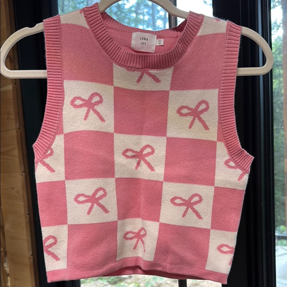 Luna Pink and Cream Checkered Knit Tank